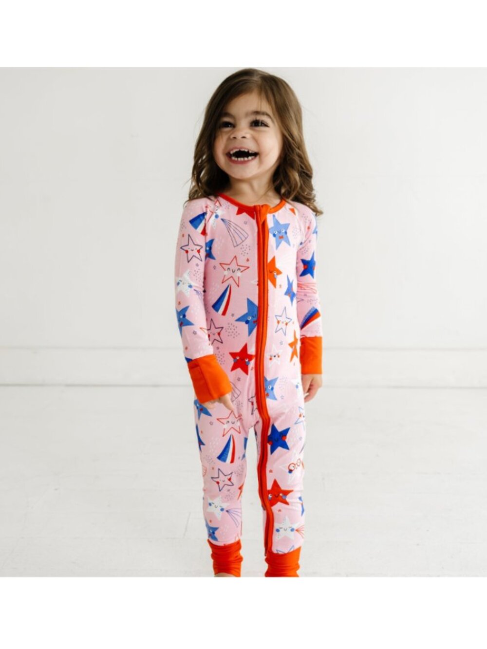 NWT Little Sleepies Pink Stars & Stripes Bamboo Viscose Long Sleeve Zippy 18-24M